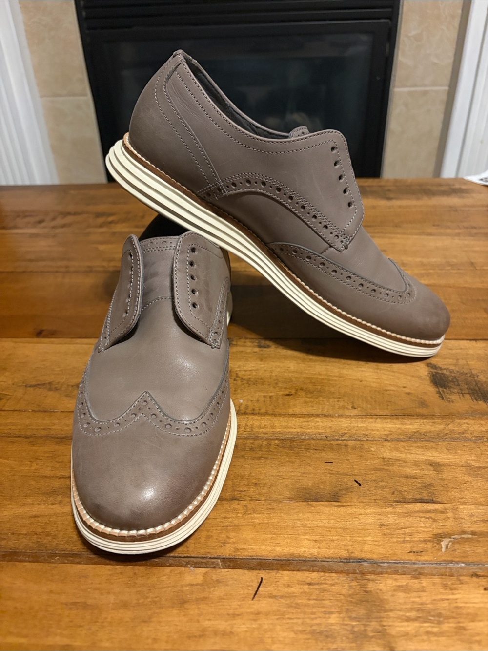 Cole Haan Grand Hurrion Wingtip Dress Shoes in Taupe - Classic Leather Oxford